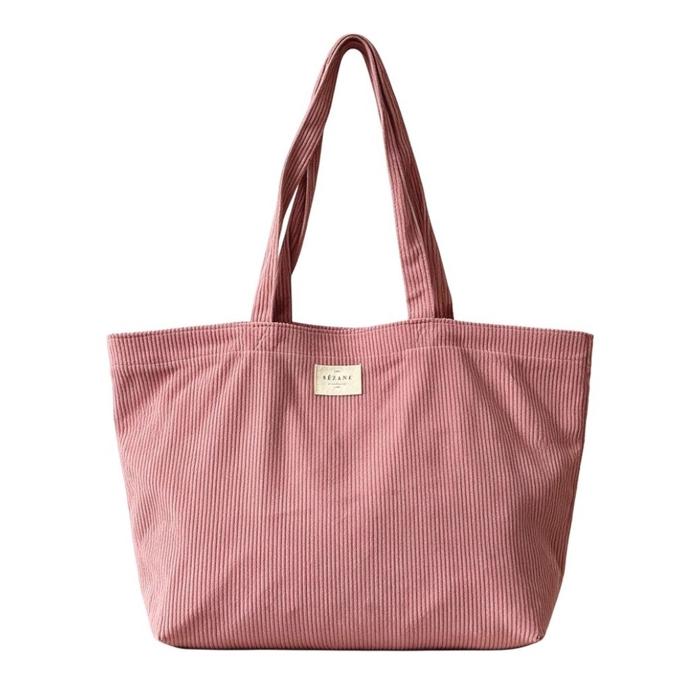 SEZANE PARIS Rue Saint-Fiacre PINK RIBBED CORDUROY Tote Bag Purse Corded 2-Strap